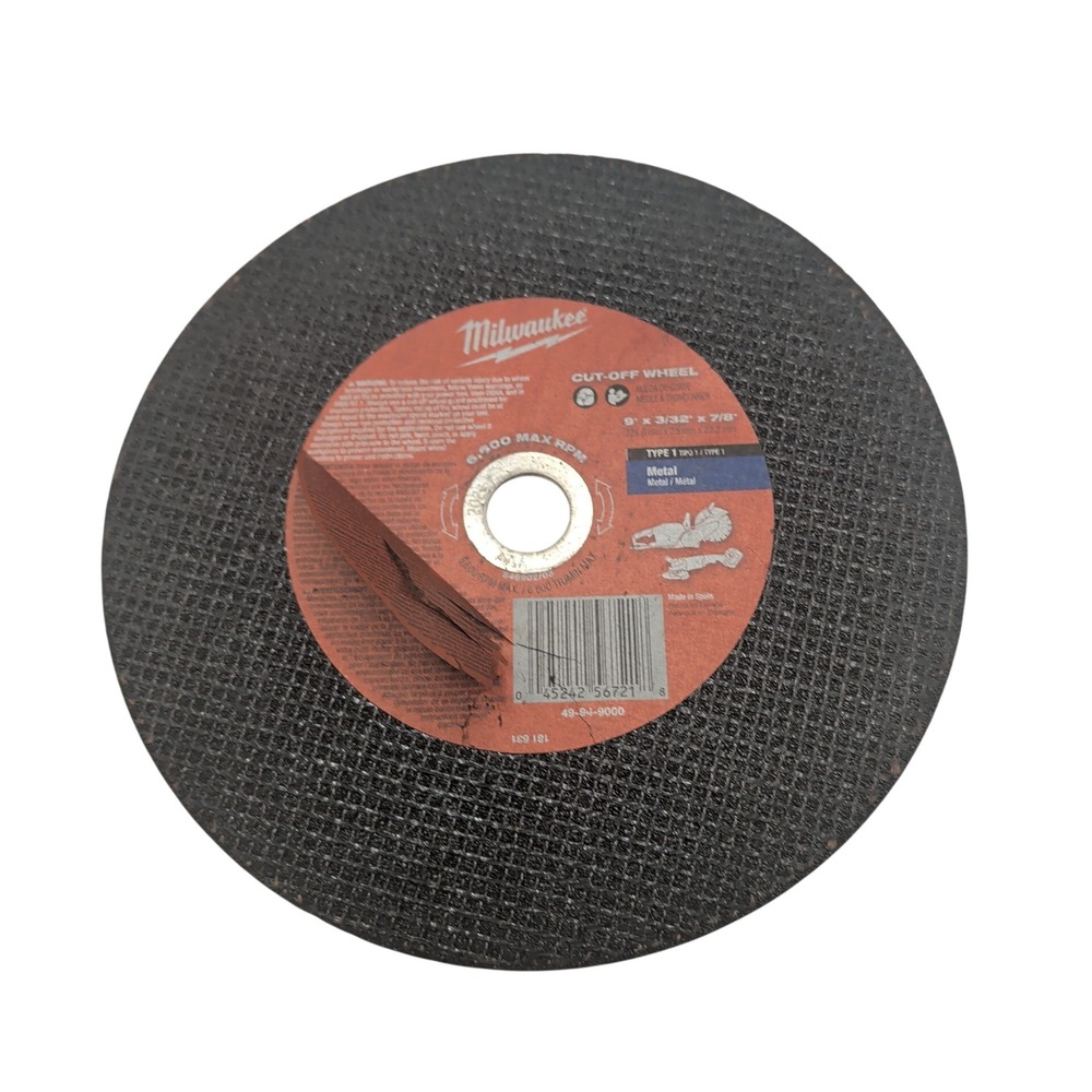 Milwaukee Cut-Off Wheel 9in Black 49-94-9000 Type 1 Metal Abrasive 7/8in Arbor